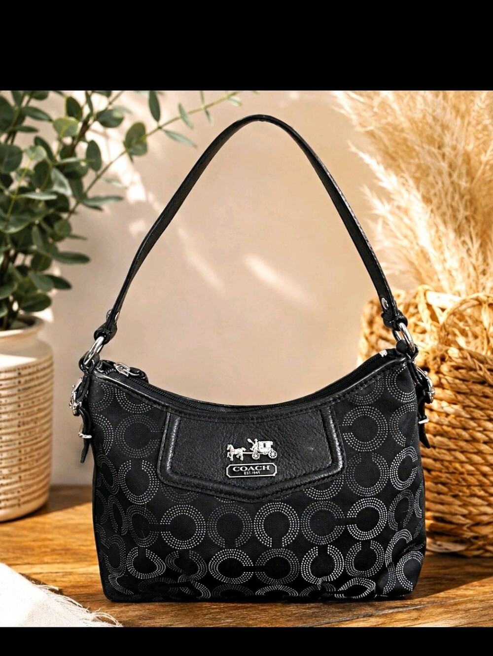 Coach Black Signature Jacquard Shoulder Bag